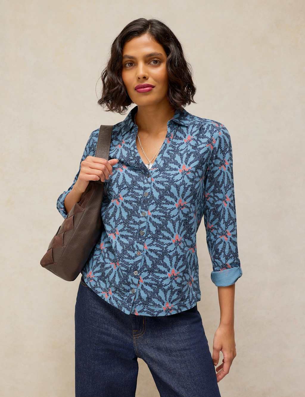White Stuff Women's Pure Cotton Jersey Printed Top - 18 - Navy Mix - Available at M&S