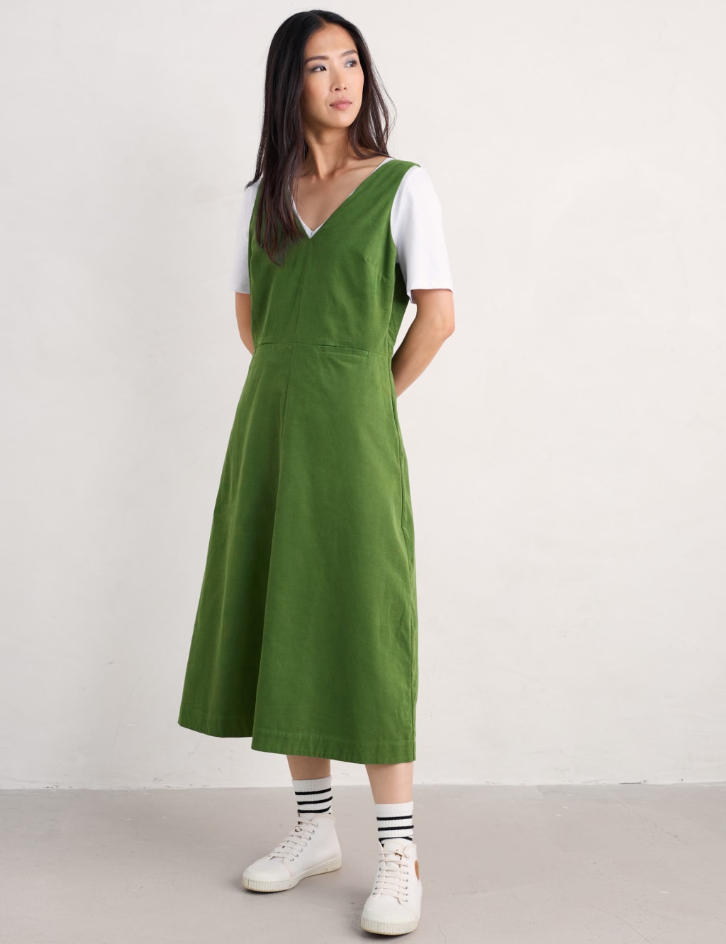 Cord V-Neck Midi Shift Dress