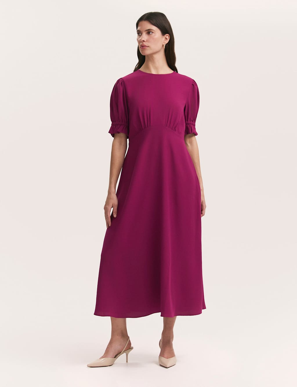 Finery London Cotton Rich Round Neck Midi Tea Dress Purple