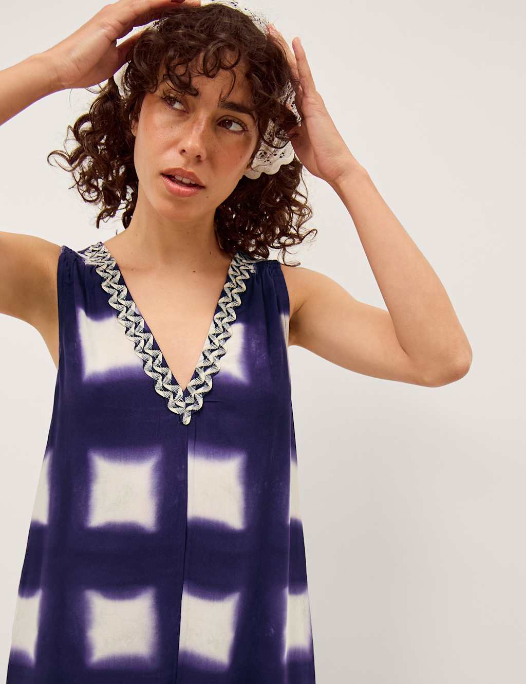 Monsoon Women's Geometric Tie Dye V-Neck Relaxed Jumpsuit - Medium - Navy Mix - Available at M&S