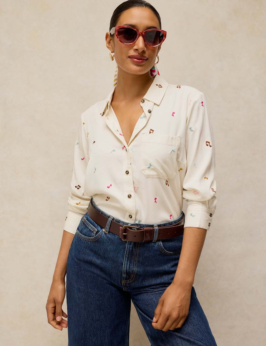 White Stuff Women's Lyocell Rich Embroidered Shirt - 10 - White Mix - Available at M&S