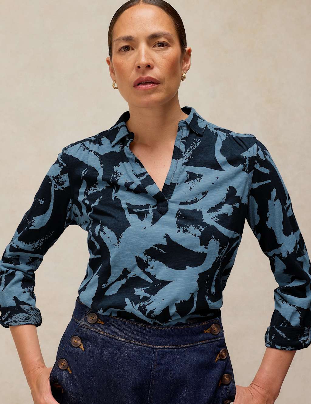 White Stuff Women's Pure Cotton Printed Top - 18 - Blue Mix - Available at M&S