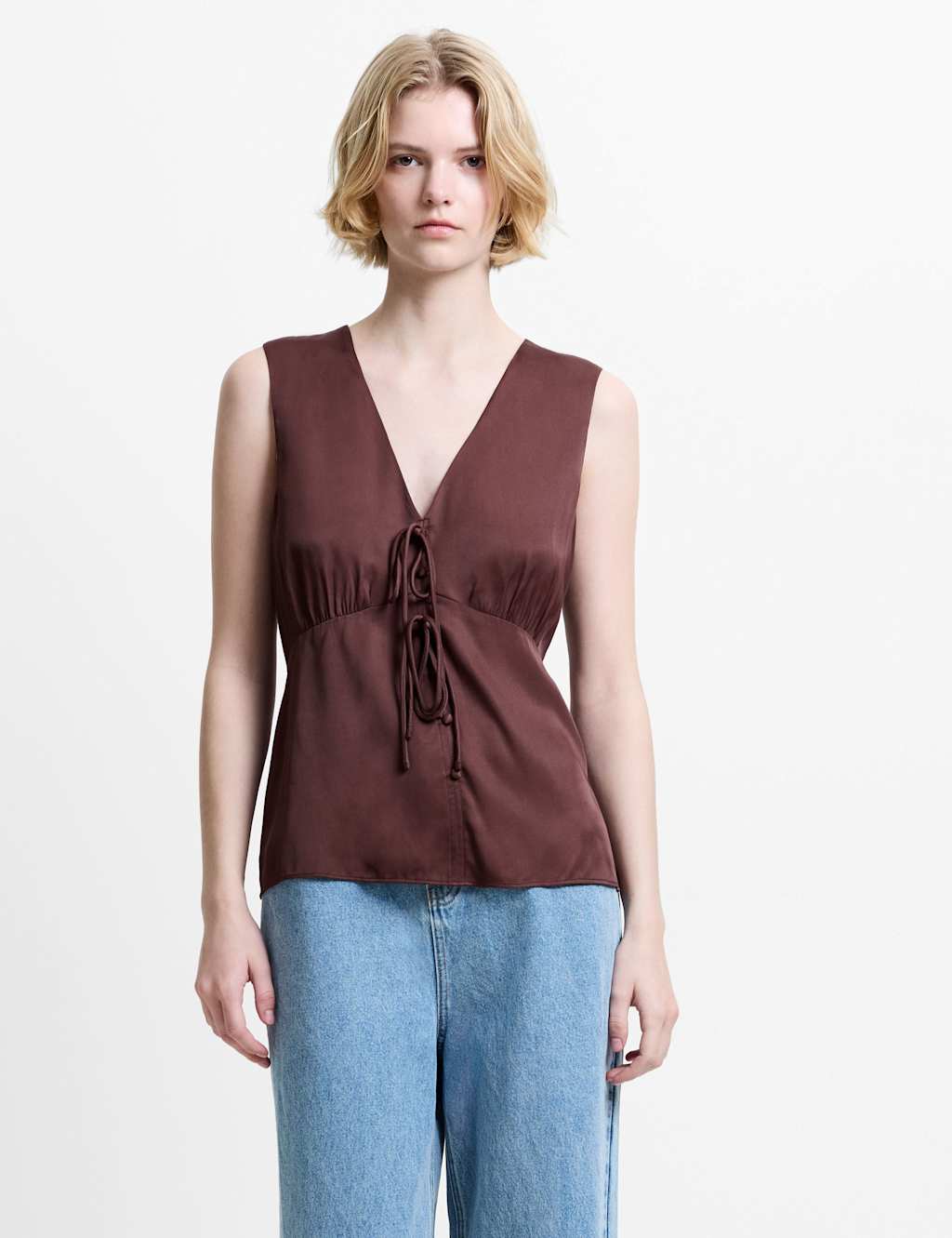 French Connection Women's V-Neck Top - 14 - Brown - Available at M&S
