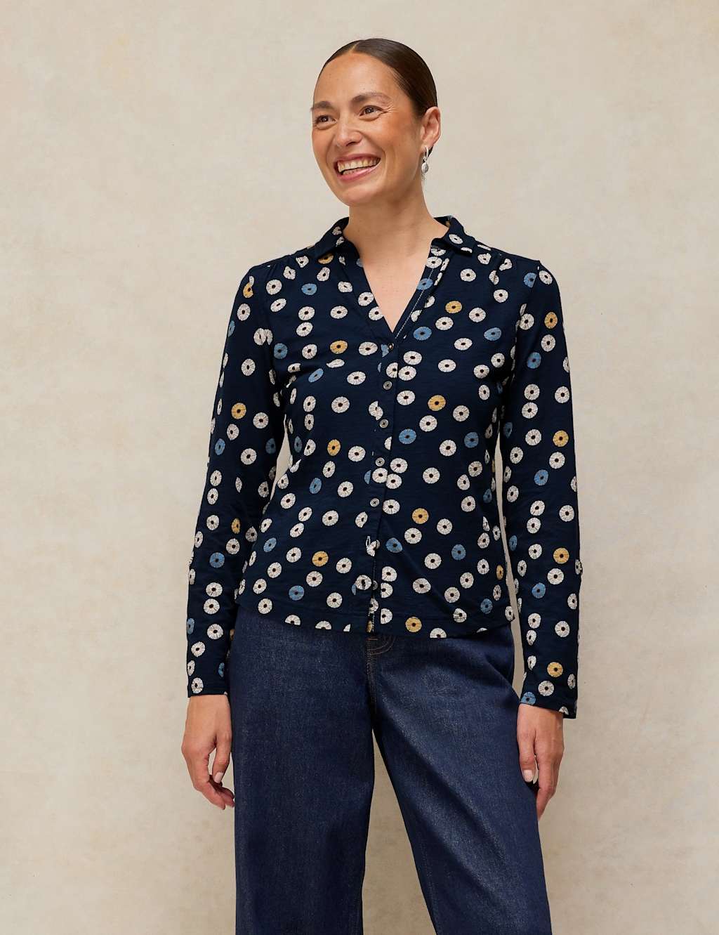 White Stuff Women's Jersey Printed Shirt - 16 - Navy Mix - Available at M&S