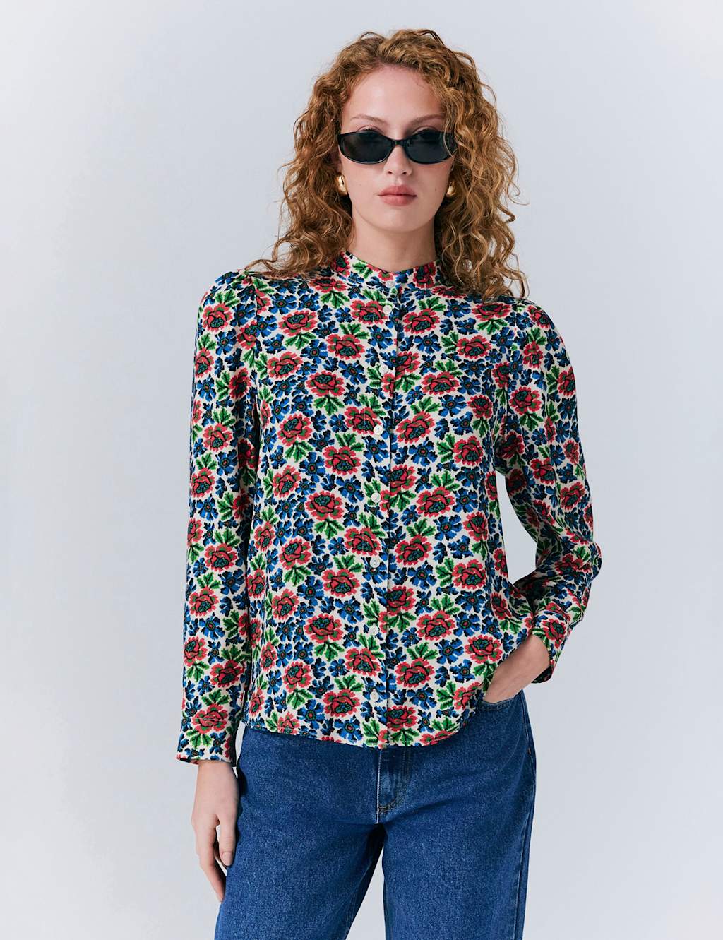 Crepe Floral Button Through Blouse