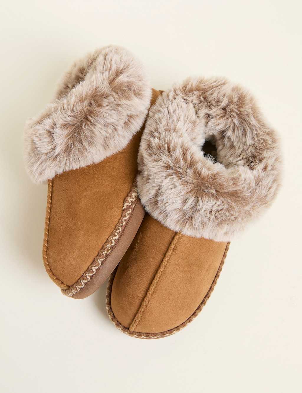 FatFace Faux Fur Cuff Slipper Boots Tan