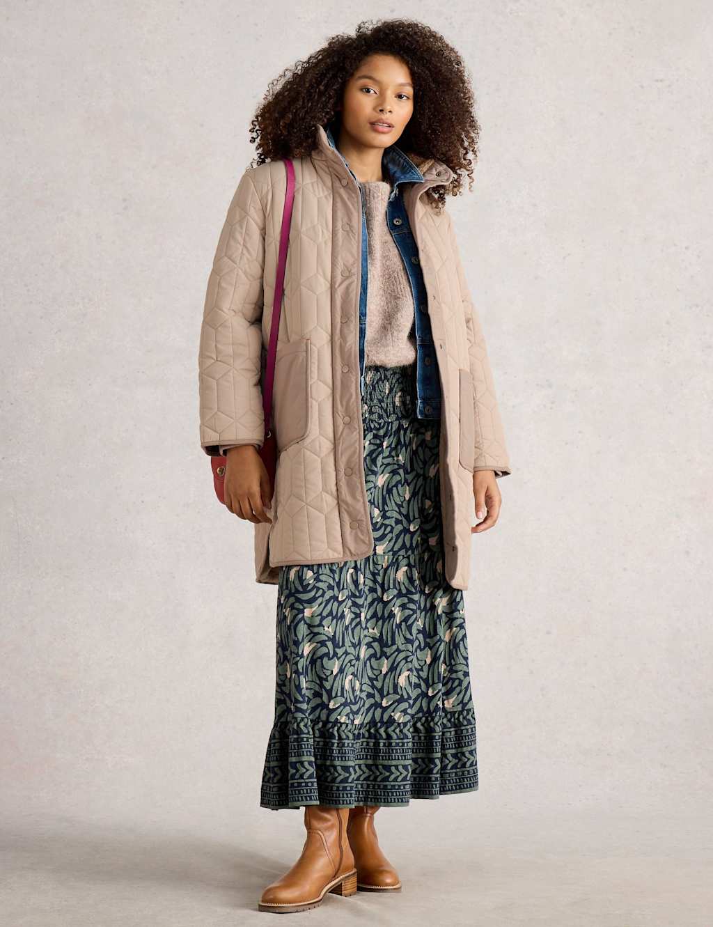 White Stuff Quilted Hooded Borg Lined Coat Natural