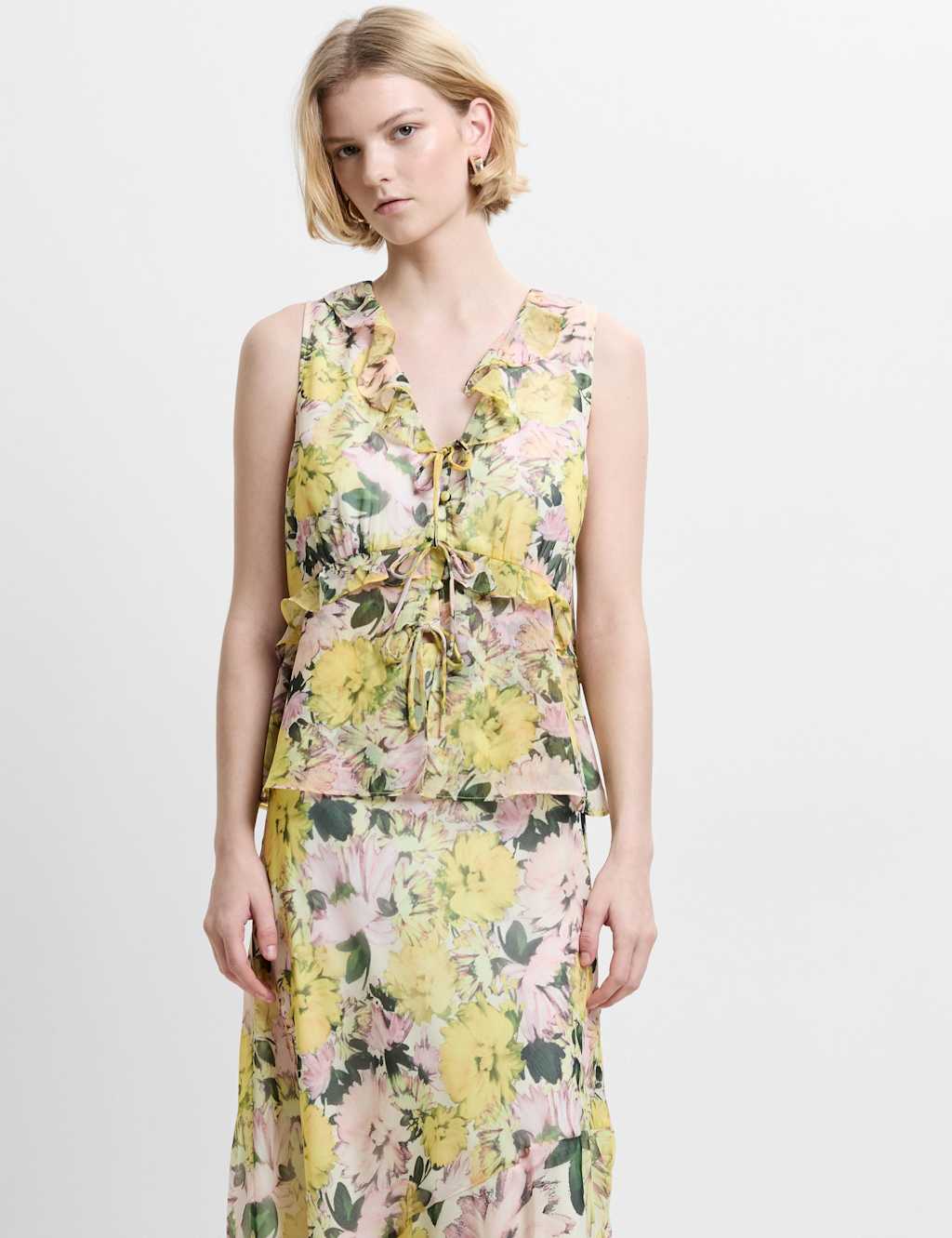 French Connection Women's Floral V-Neck Top - 14 - Yellow Mix - Available at M&S