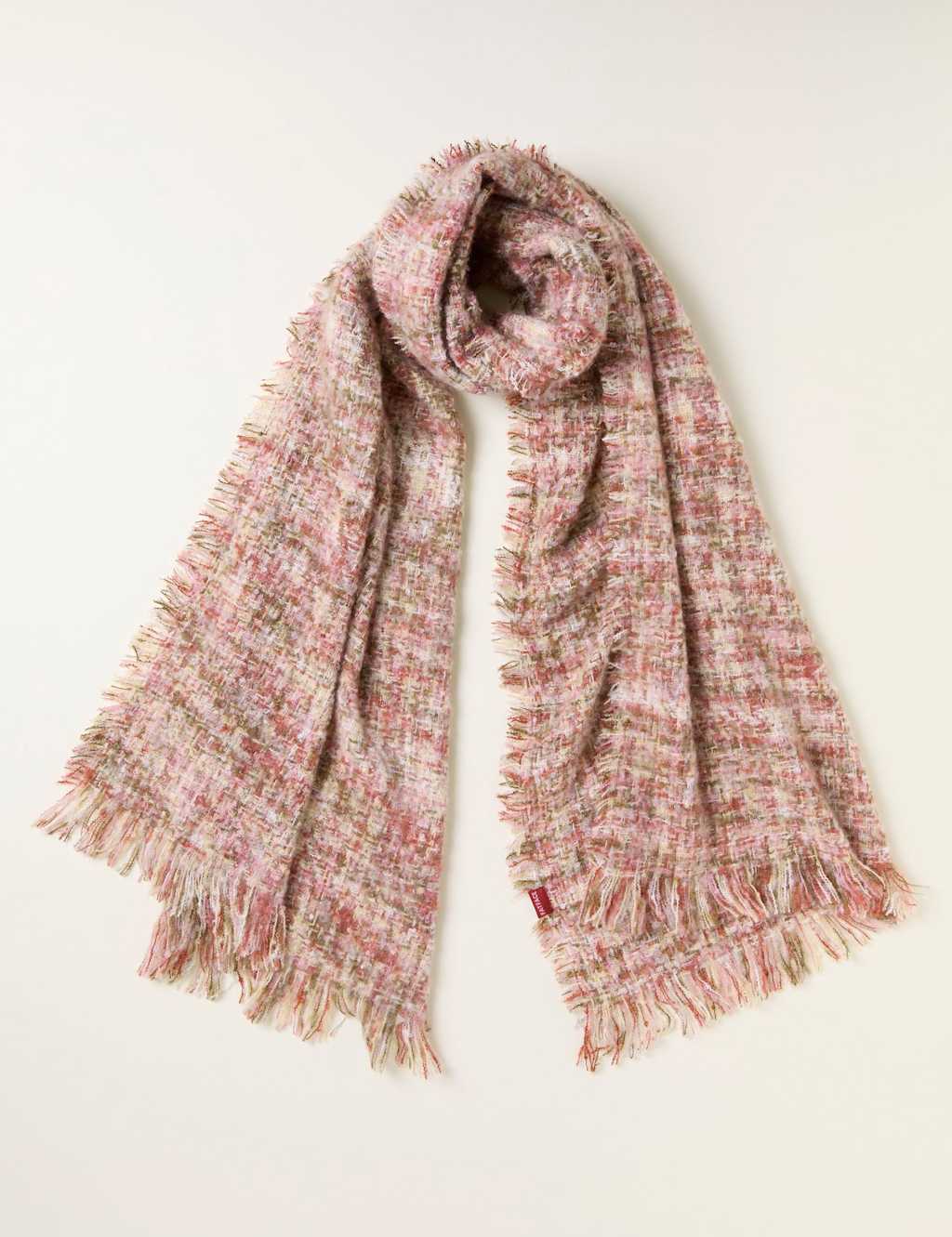 FatFace Checked Fringed Scarf Pink Mix