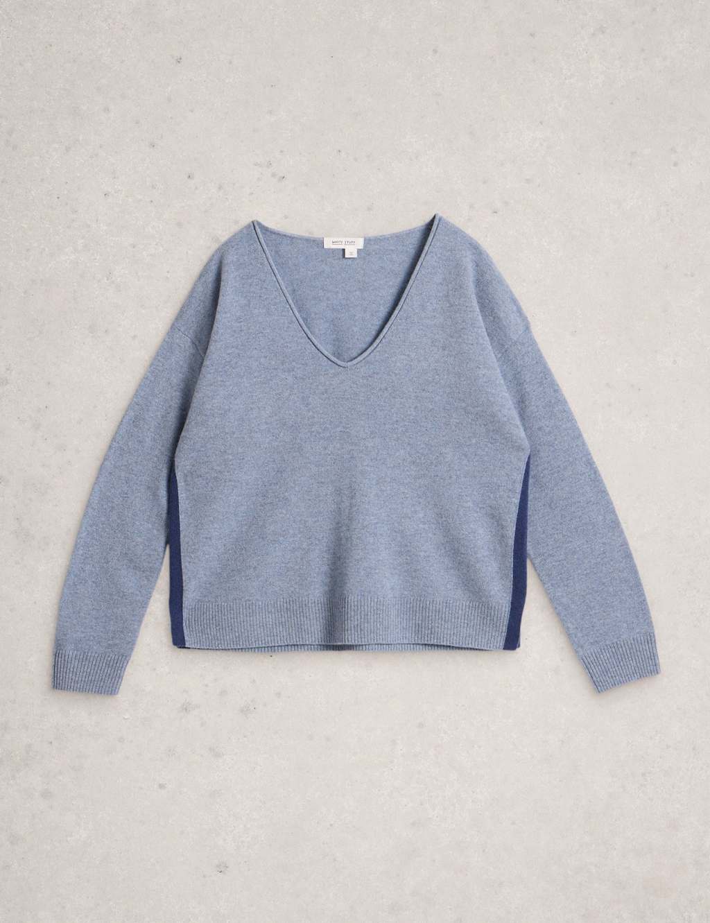 White Stuff Pure Cashmere V-Neck Split Hem Jumper Blue