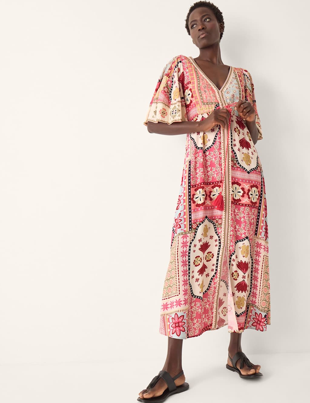 Monsoon Women's Printed V-Neck Maxi Beach Dress - Small - Dark Pink - Available at M&S