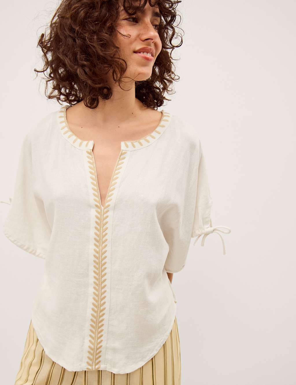 Monsoon Women's Linen Blend Notch Neck Popover Blouse - XX Large - Ivory - Available at M&S