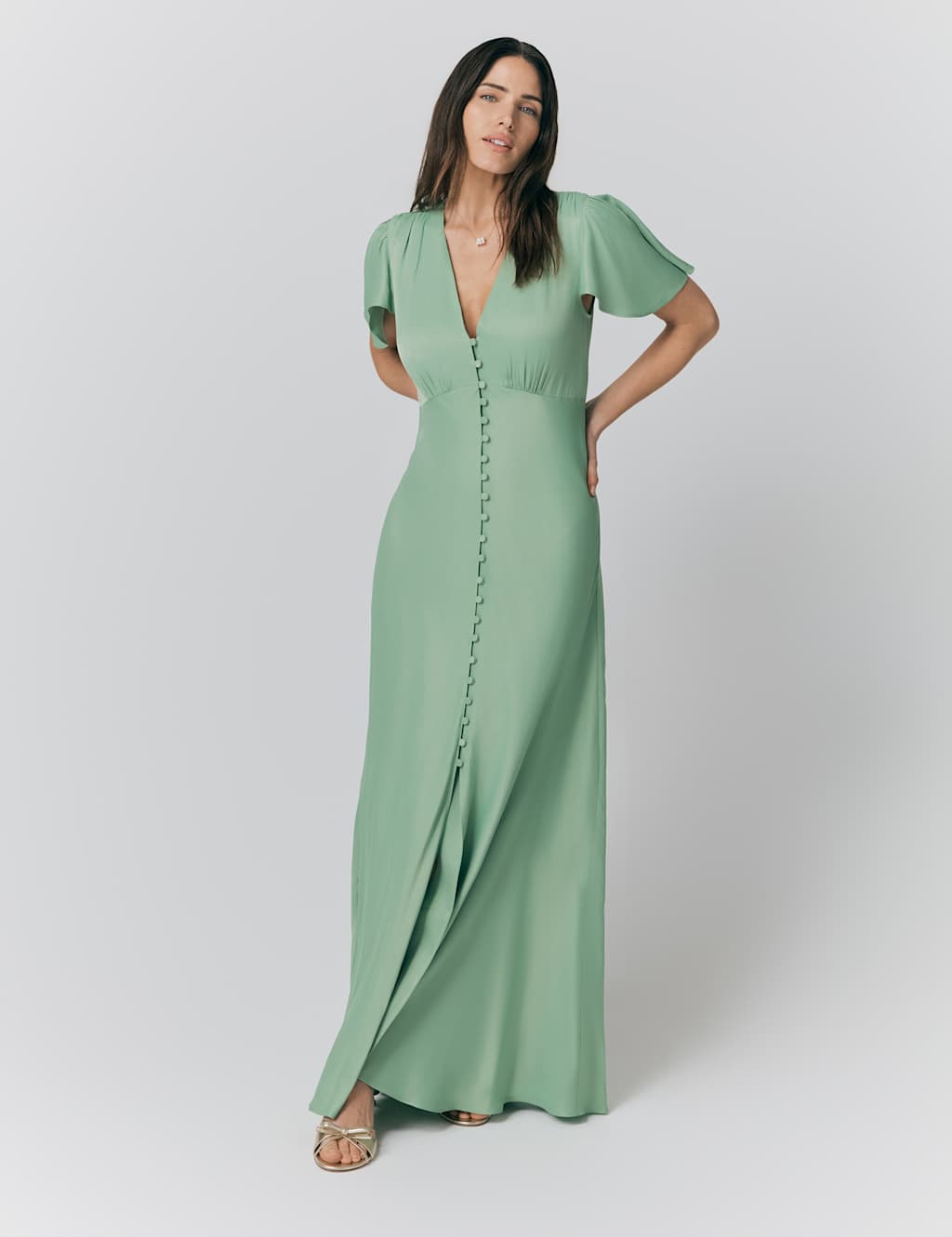 Satin V-Neck Maxi Skater Dress