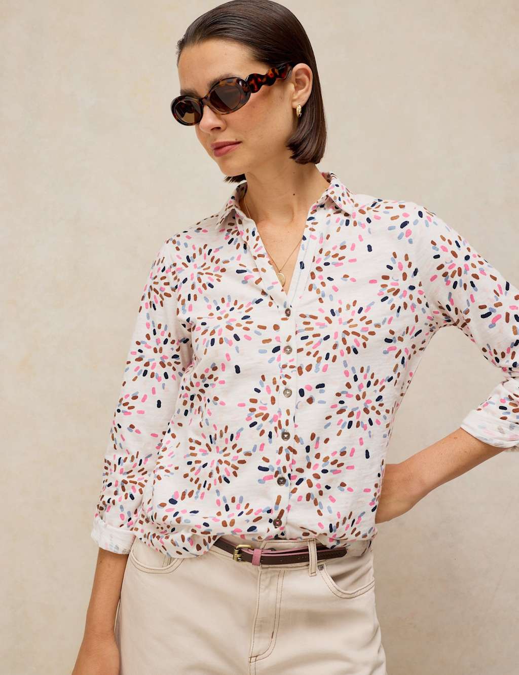 White Stuff Women's Pure Cotton Jersey Printed Top - 10 - White Mix - Available at M&S