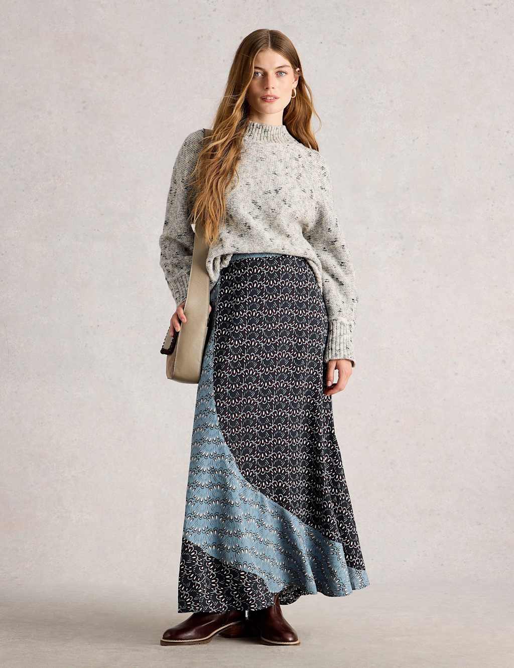 White Stuff Printed Maxi A-Line Skirt Blue Mix