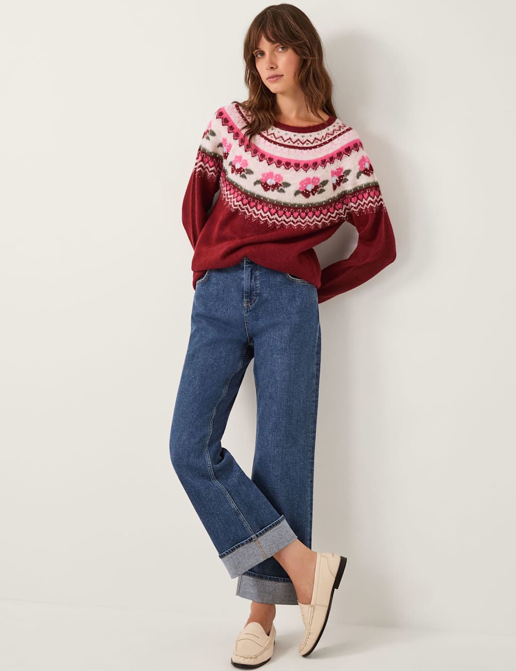 Monsoon Embellished Fair Isle Jumper Cherry Red