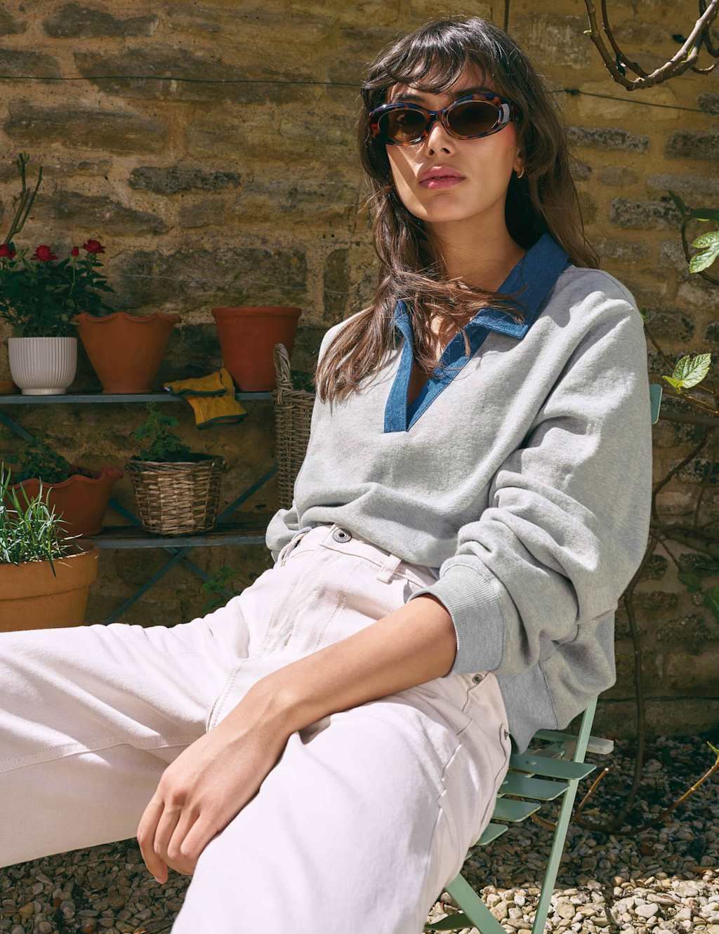 White Stuff Women's Pure Cotton Collared Sweatshirt - 12 - Grey - Available at M&S