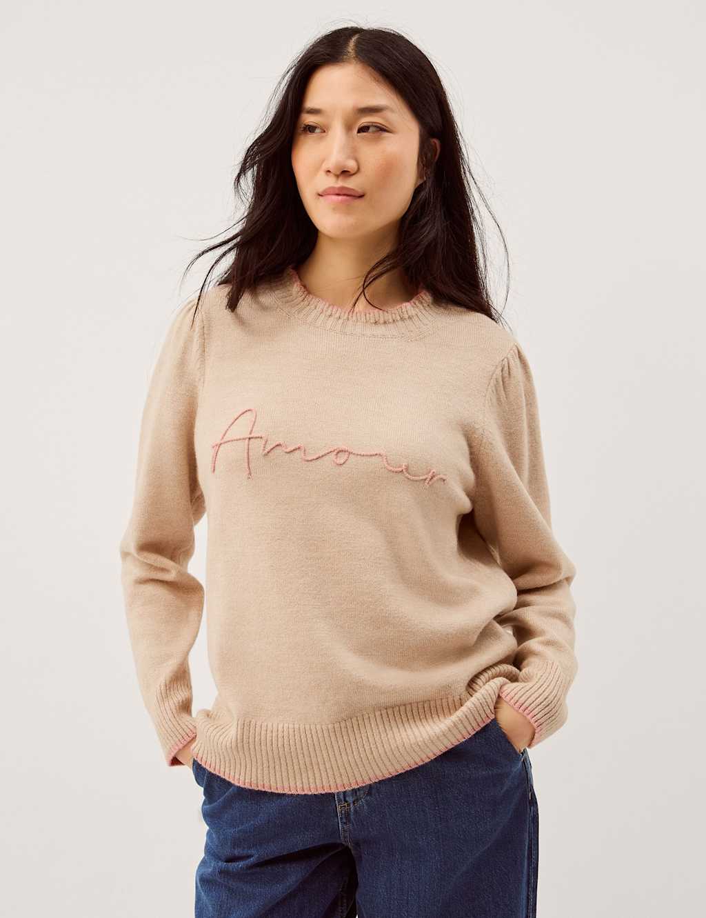 Monsoon Women's Amour Embroidered Jumper - Small - Natural Mix - Available at M&S