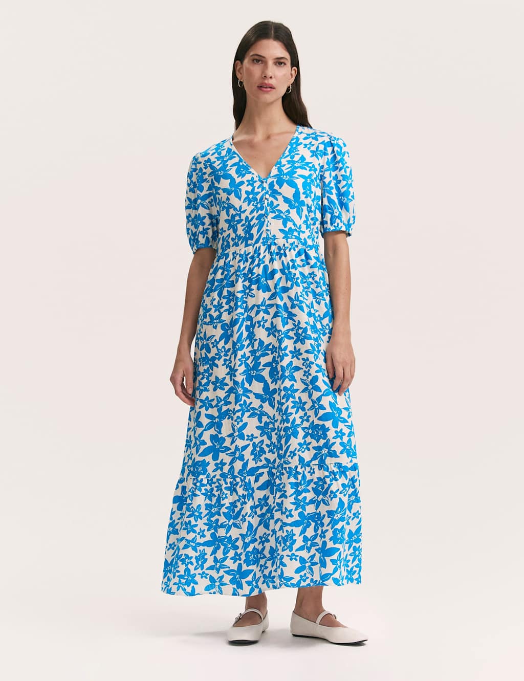 Finery London Women's Floral V-Neck Midaxi Tiered Dress - 14 - Blue Mix - Available at M&S