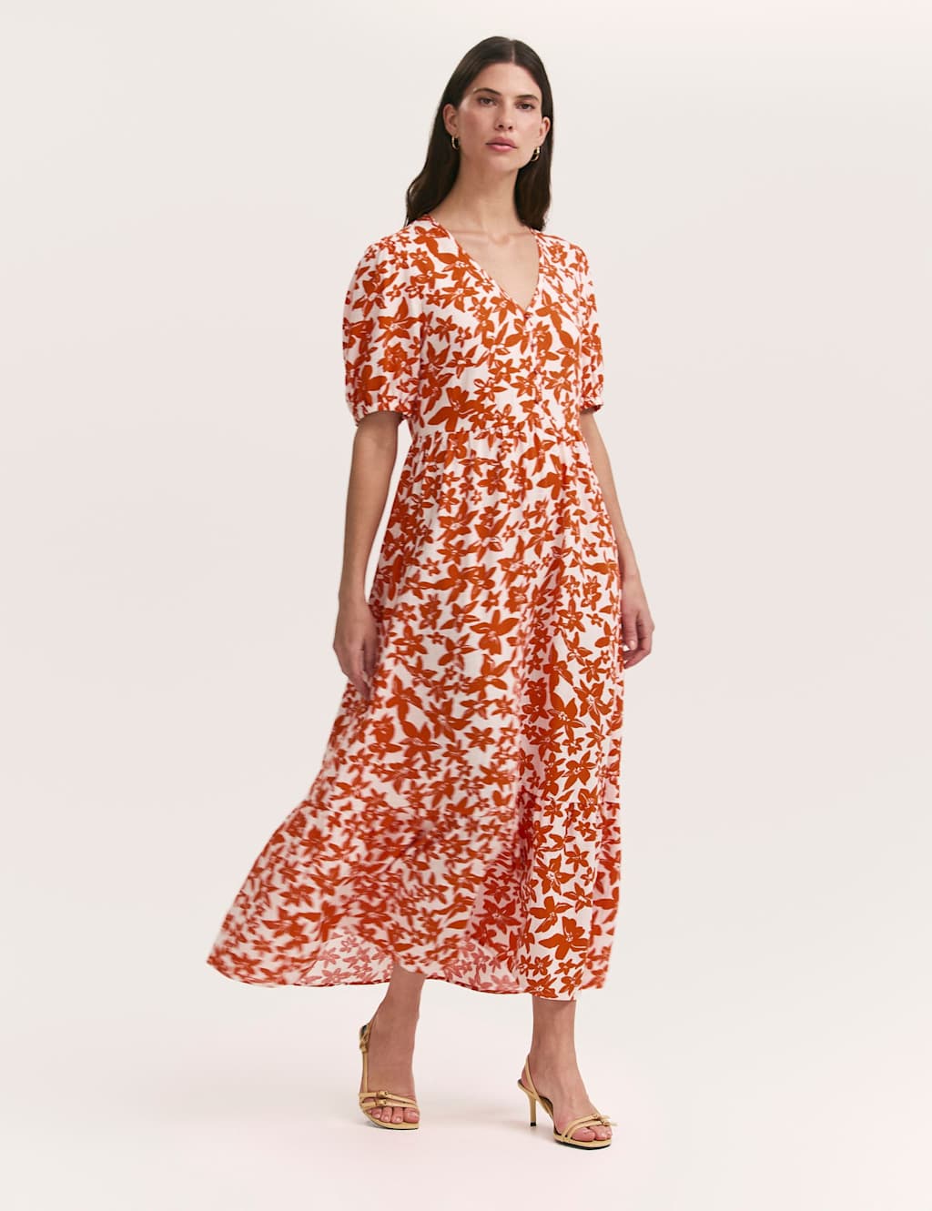 Finery London Women's Floral V-Neck Midaxi Tiered Dress - 22 - Orange Mix - Available at M&S