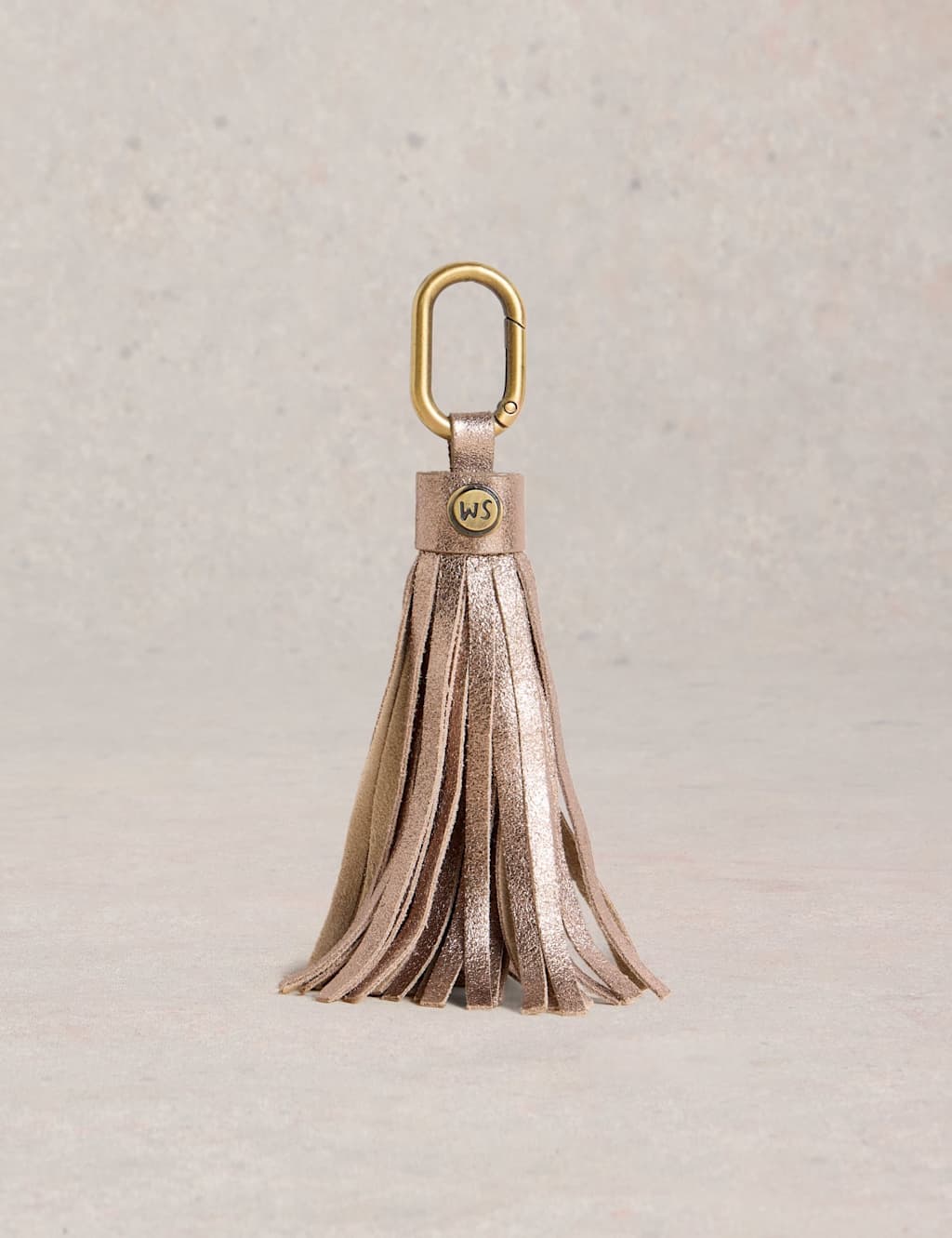 White Stuff Leather Tassel Keyring Metallic