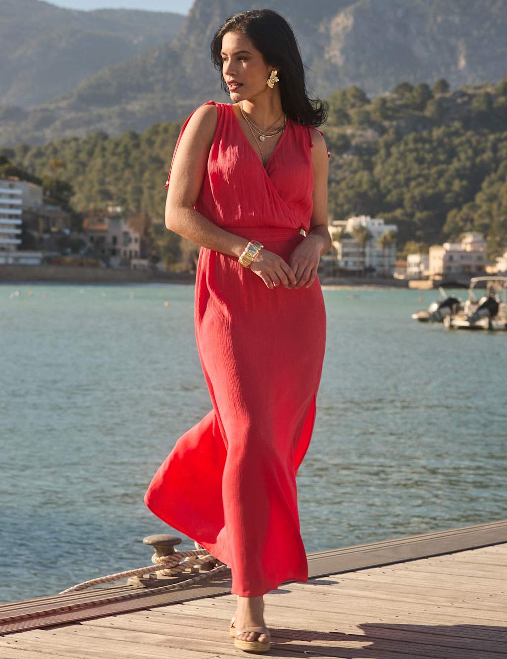Sosandar Women's Textured Tie Detail Maxi Wrap Dress - 8 - Coral - Available at M&S