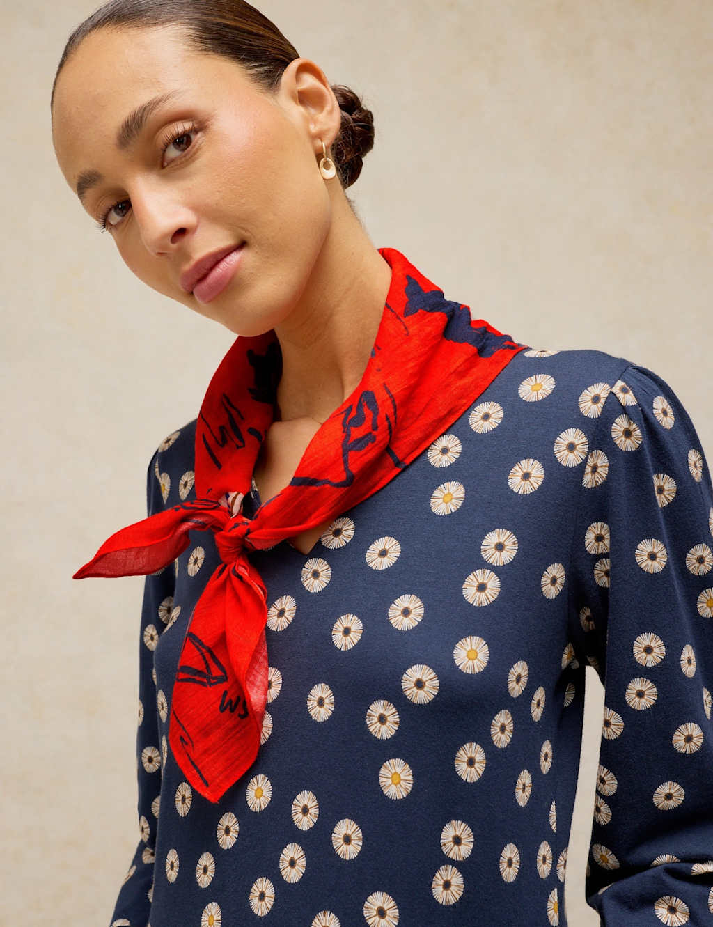 White Stuff Women's Cotton Blend Dog Print Square Scarf - Red Mix - Available at M&S