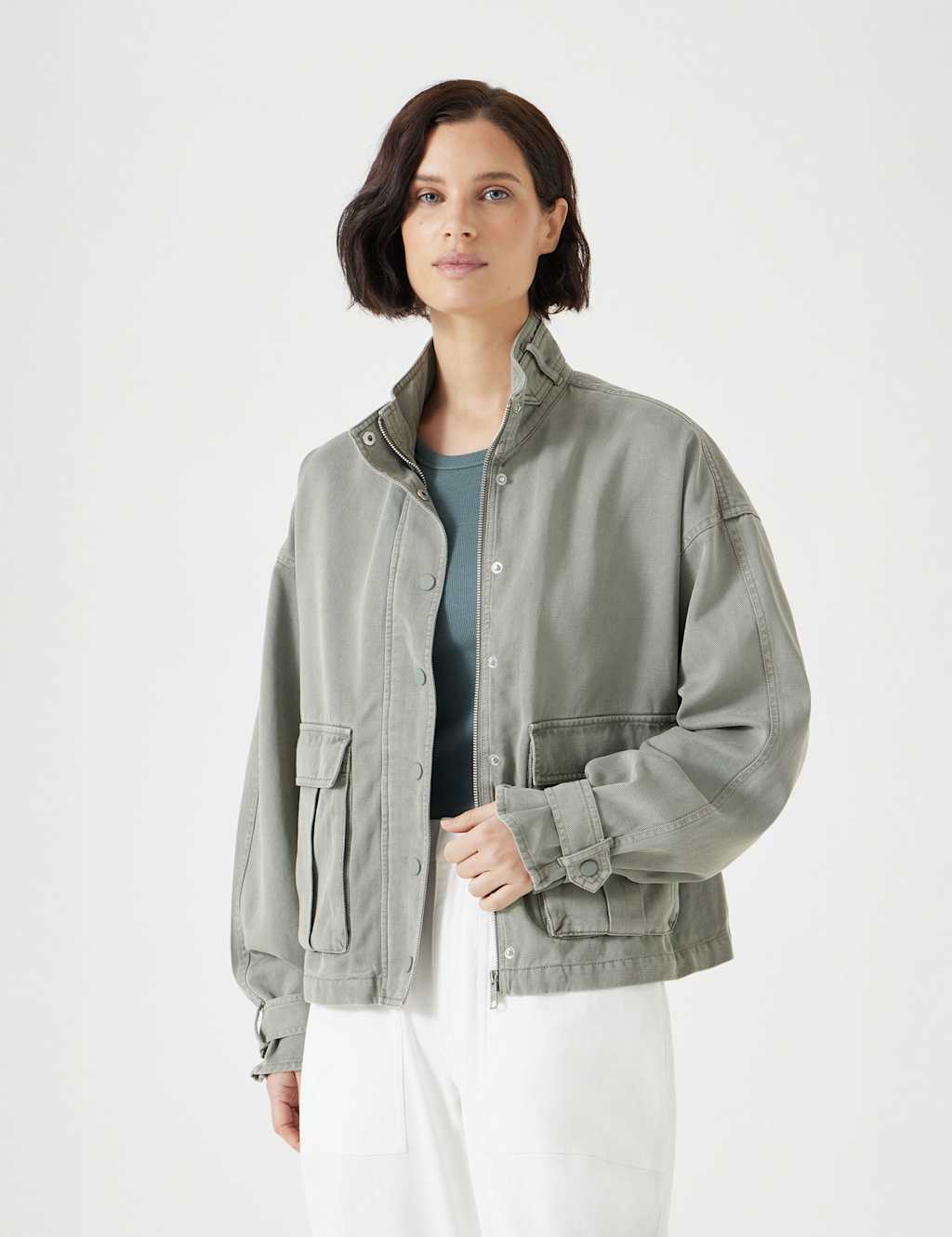 Cotton Blend Relaxed Utility Jacket