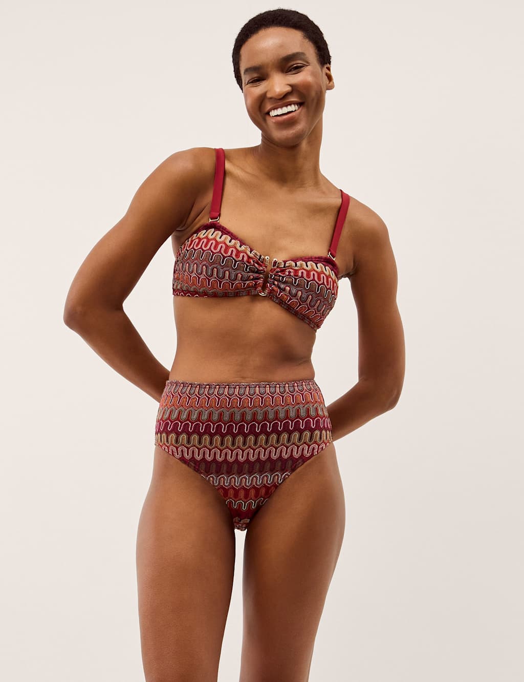 Monsoon Women's Zaria Printed Ring Detail Bikini Top - 12 - Burgundy Mix - Available at M&S