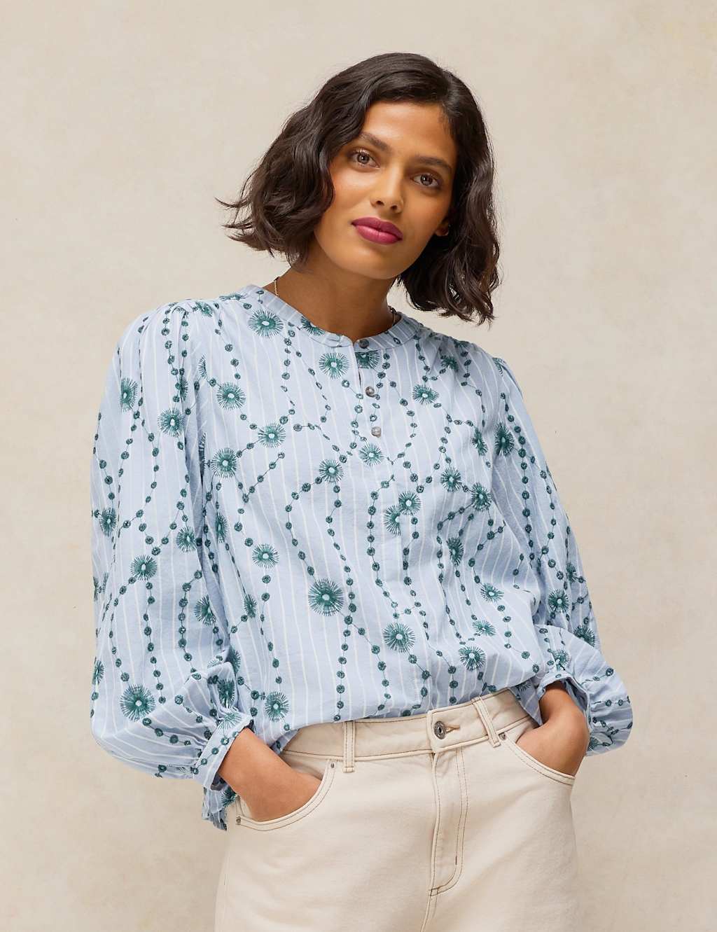 White Stuff Women's Pure Cotton Printed Shirt - 12 - Green Mix - Available at M&S