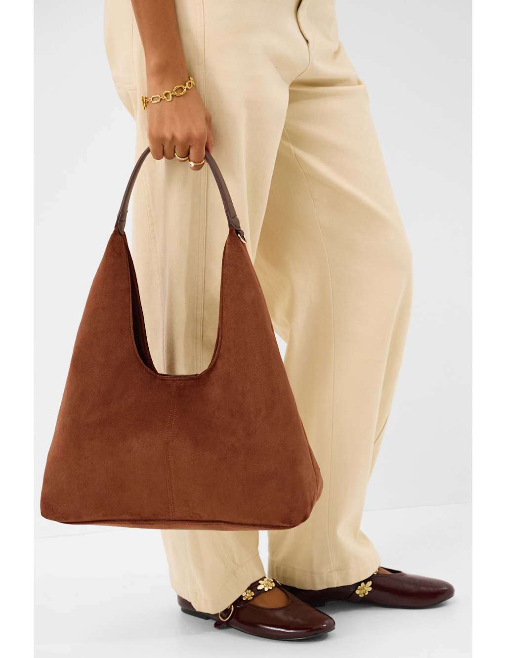 Accessorize Women's Suedette Slouch Shoulder Bag - Tan - Available at M&S