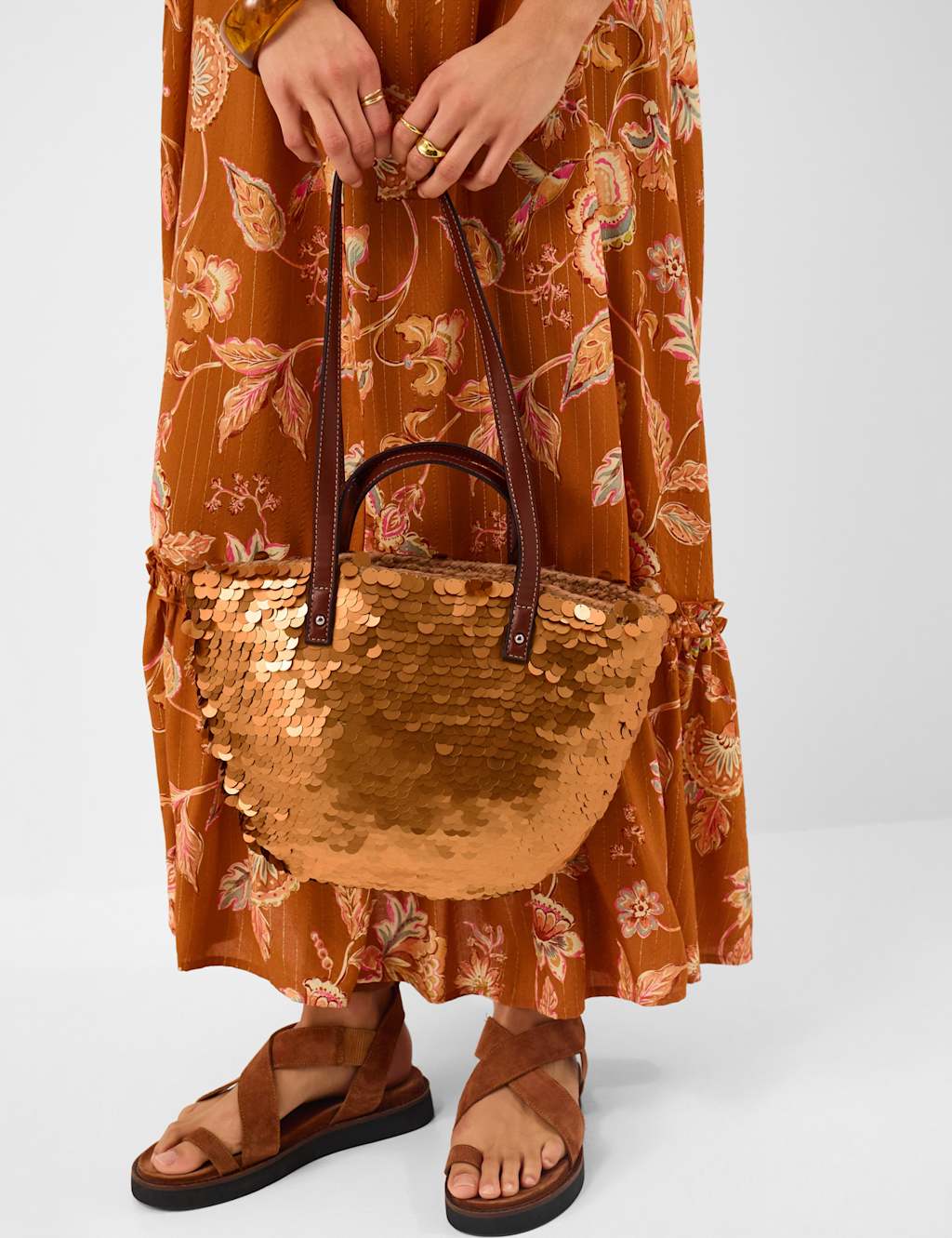 Accessorize Women's Sequin Cross Body Basket Bag - Gold - Available at M&S