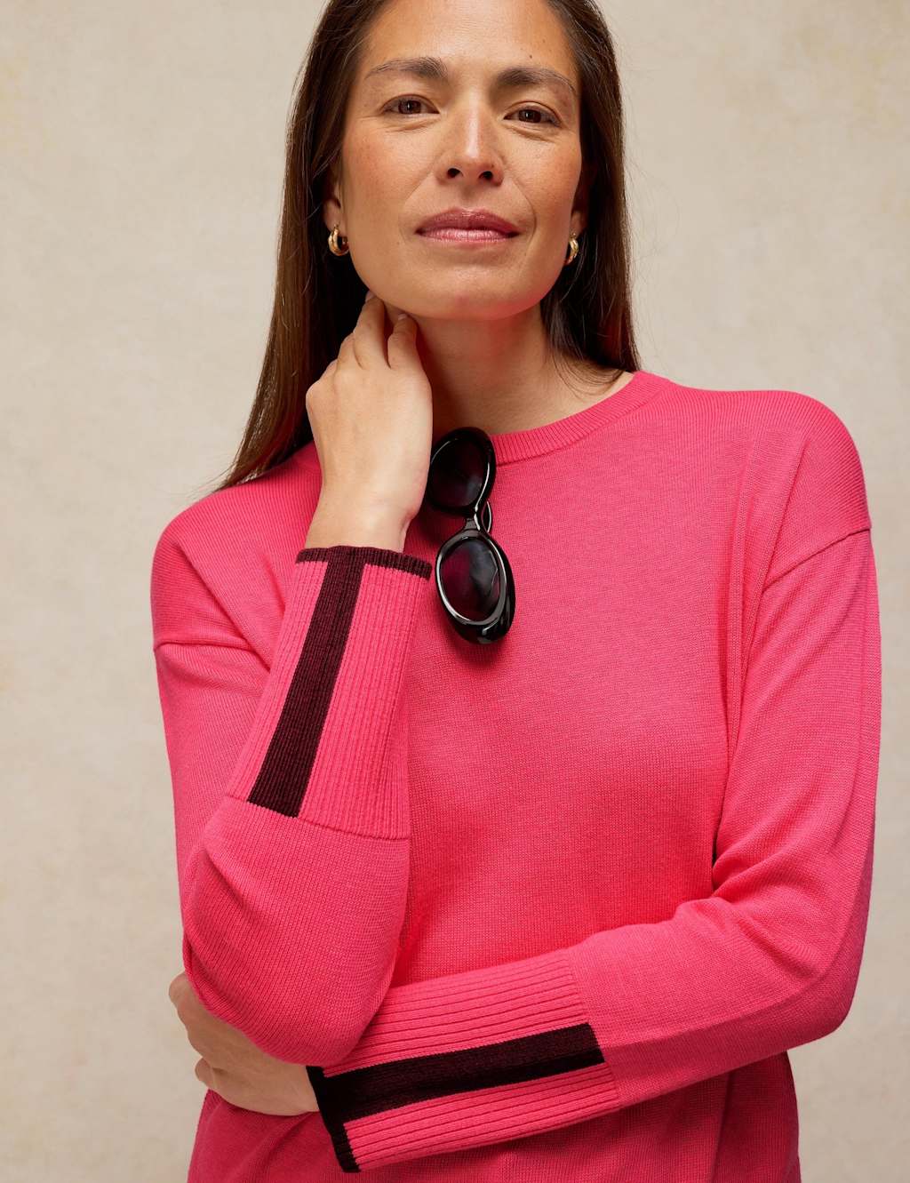 White Stuff Women's Cotton Rich Crew Neck Jumper - 10 - Pink - Available at M&S