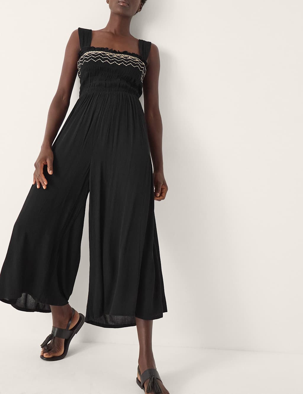 Monsoon Embroidered Sleeveless Jumpsuit Black