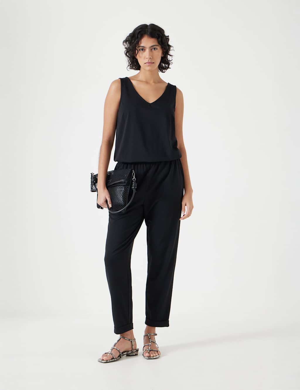 Jersey Sleeveless Cropped Waisted Jumpsuit