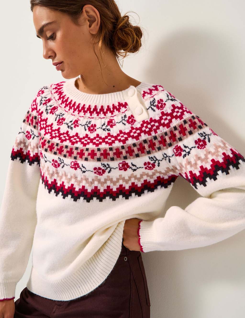 Monsoon Fair Isle Crew Neck Jumper Ivory