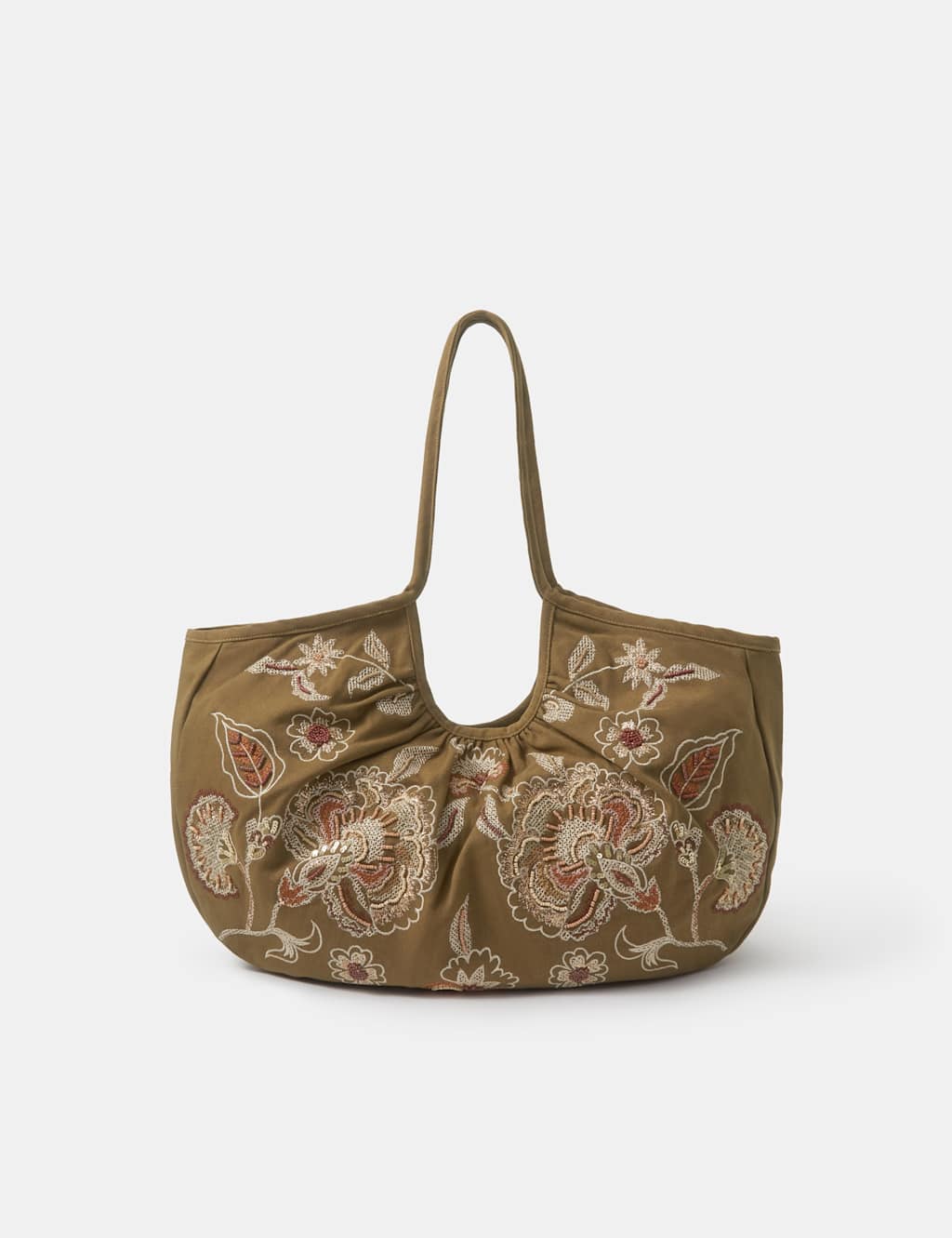 Accessorize Women's Pure Cotton Floral Embroidered Shoulder Bag - Khaki - Available at M&S