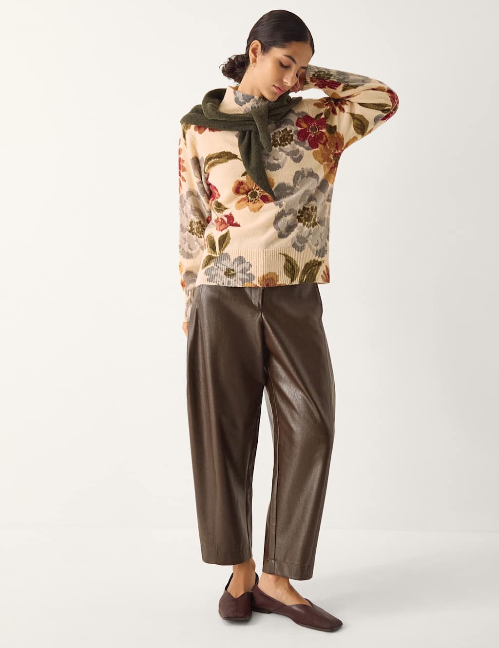 Monsoon Floral Funnel Neck Jumper Ivory