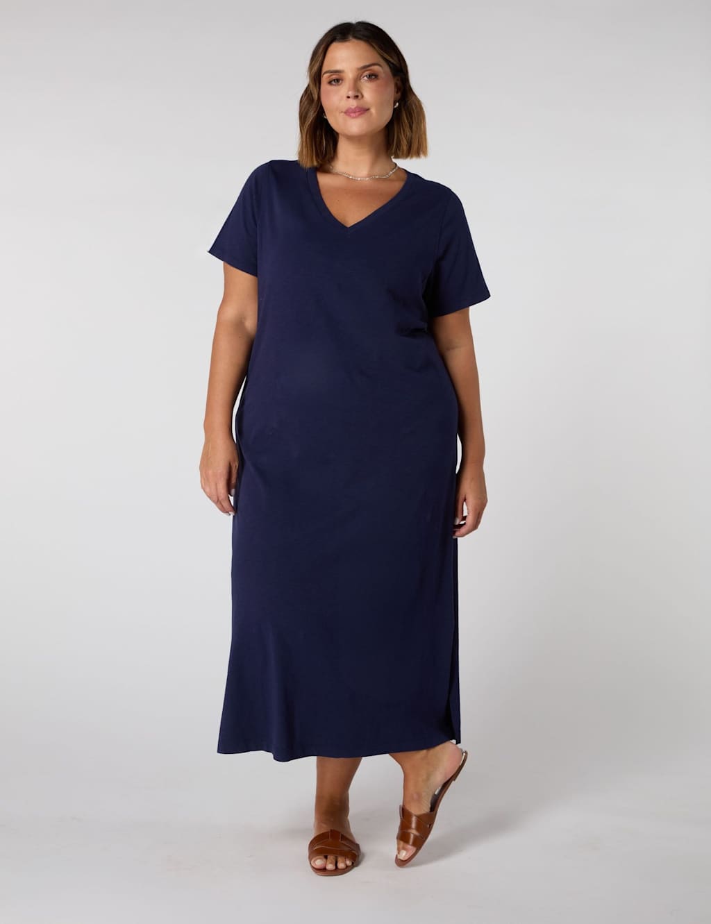 Pure Cotton V-Neck Midaxi T-Shirt Dress