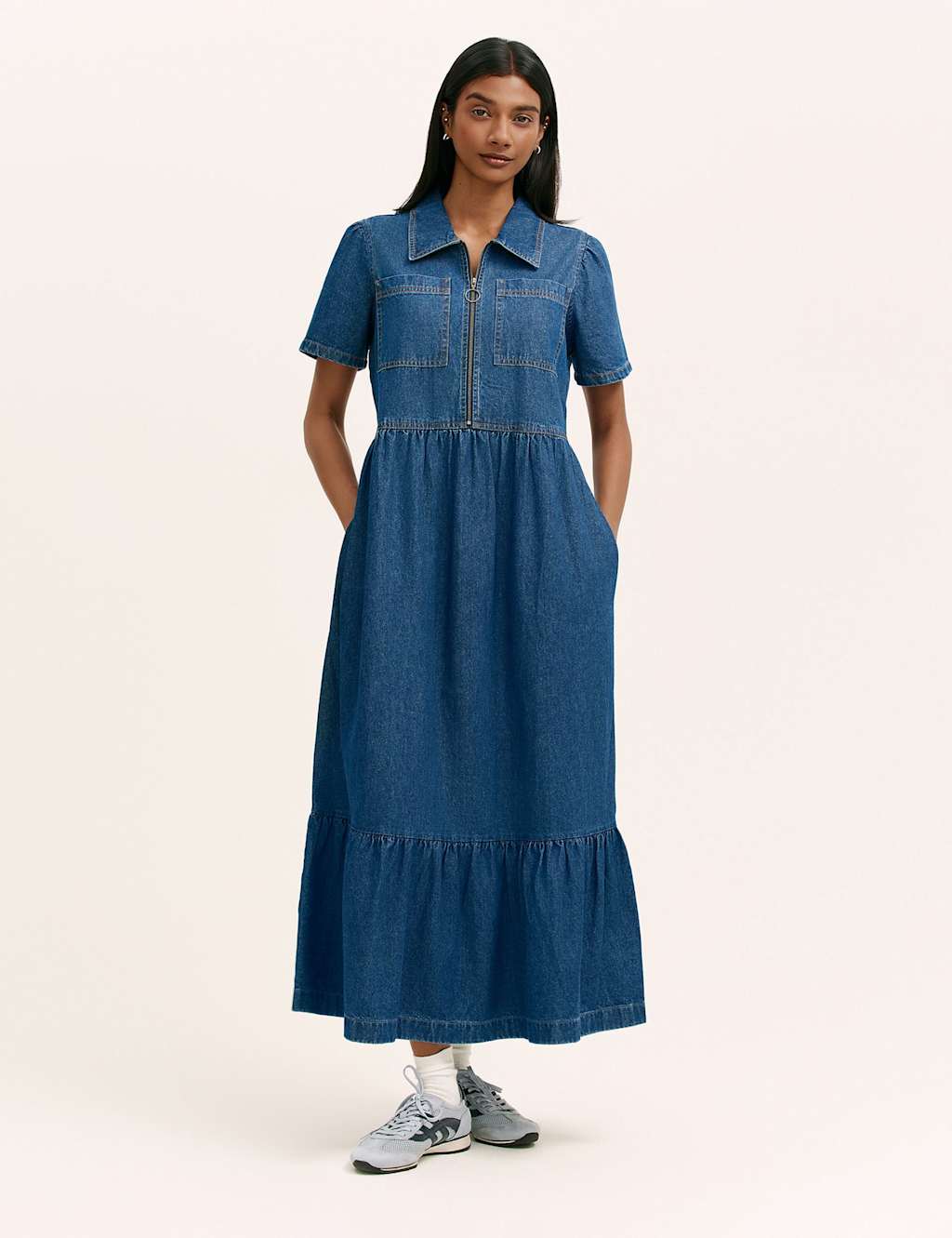 Finery London Women's Pure Cotton Denim Midi Shirt Dress - 8 - Available at M&S