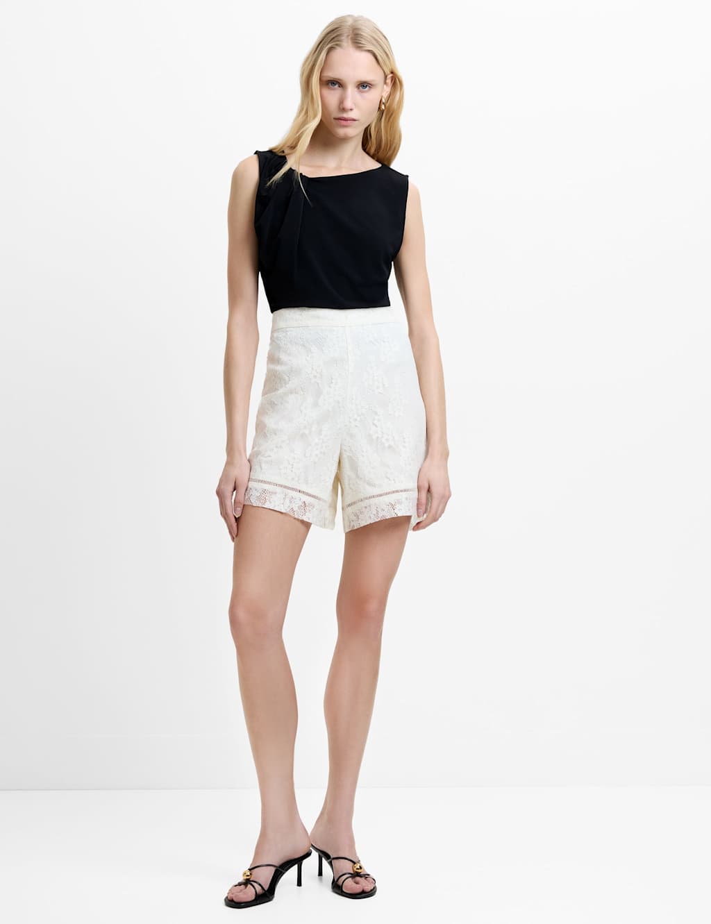 French Connection Women's Lace High Waisted Shorts - Large - Cream - Available at M&S