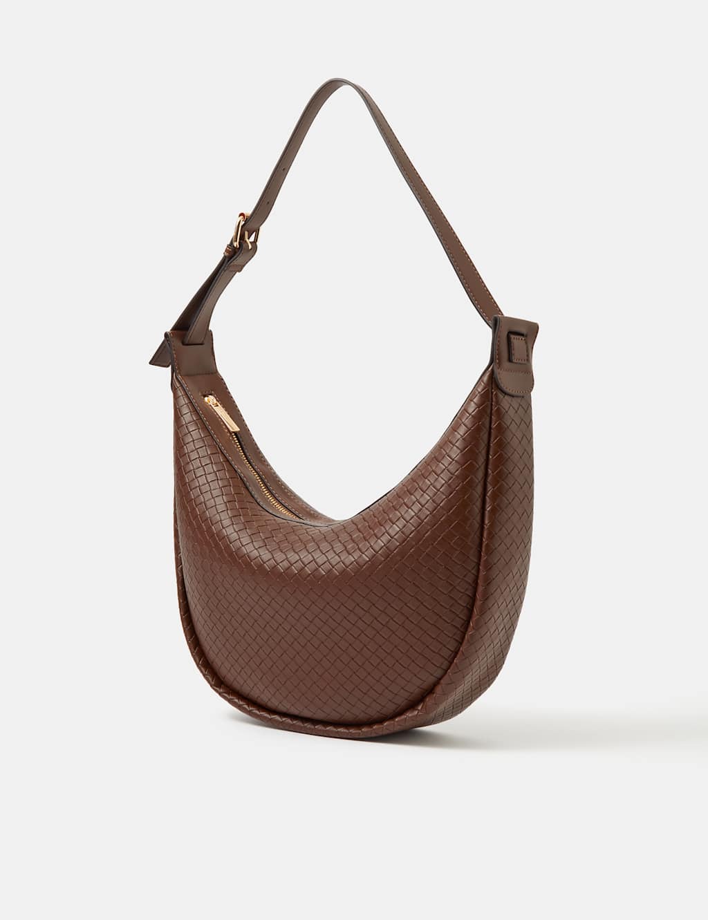 Accessorize Women's Faux Leather Woven Scoop Shoulder Bag - Chocolate - Available at M&S