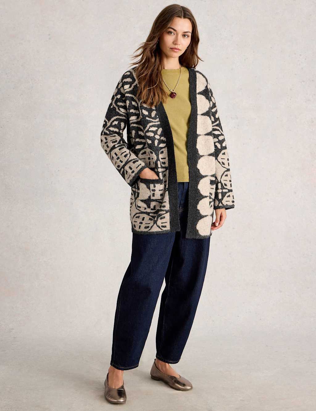 White Stuff Longline Cardigan Natural Mix