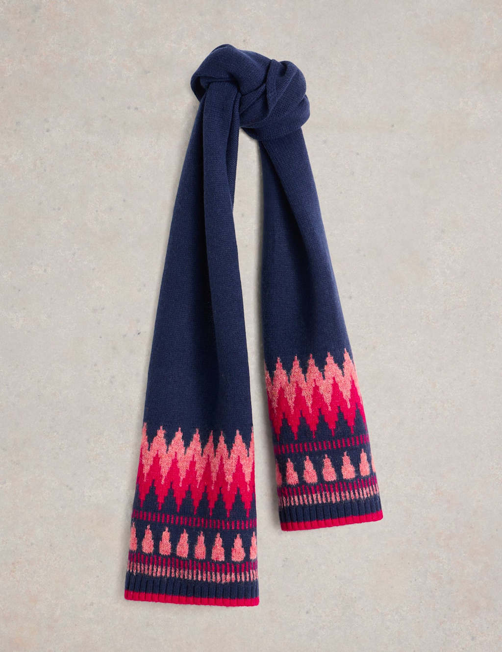 White Stuff Wool Rich Knitted Fair Isle Scarf Navy Mix