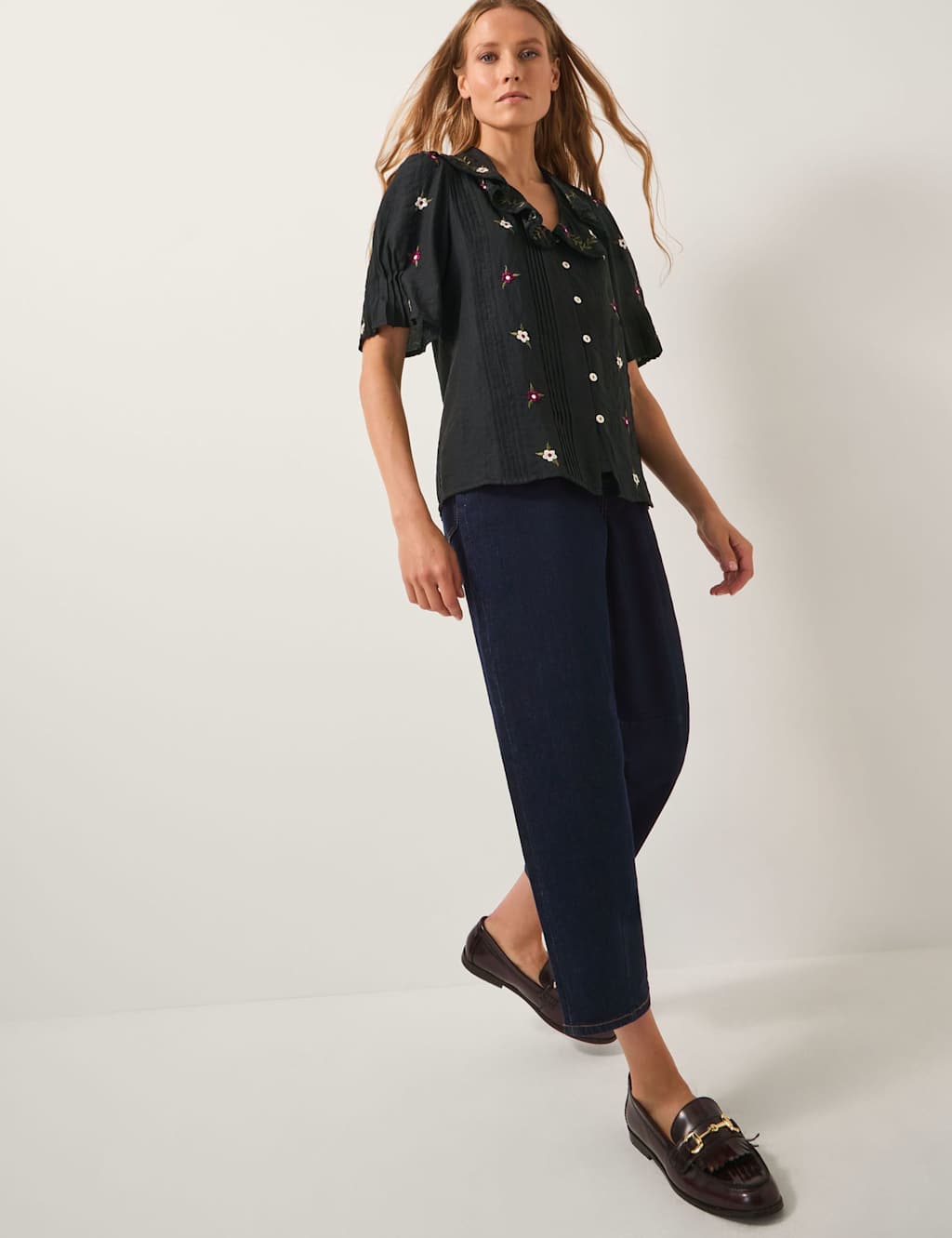 Monsoon Embroidered Collared Shirt Black Mix
