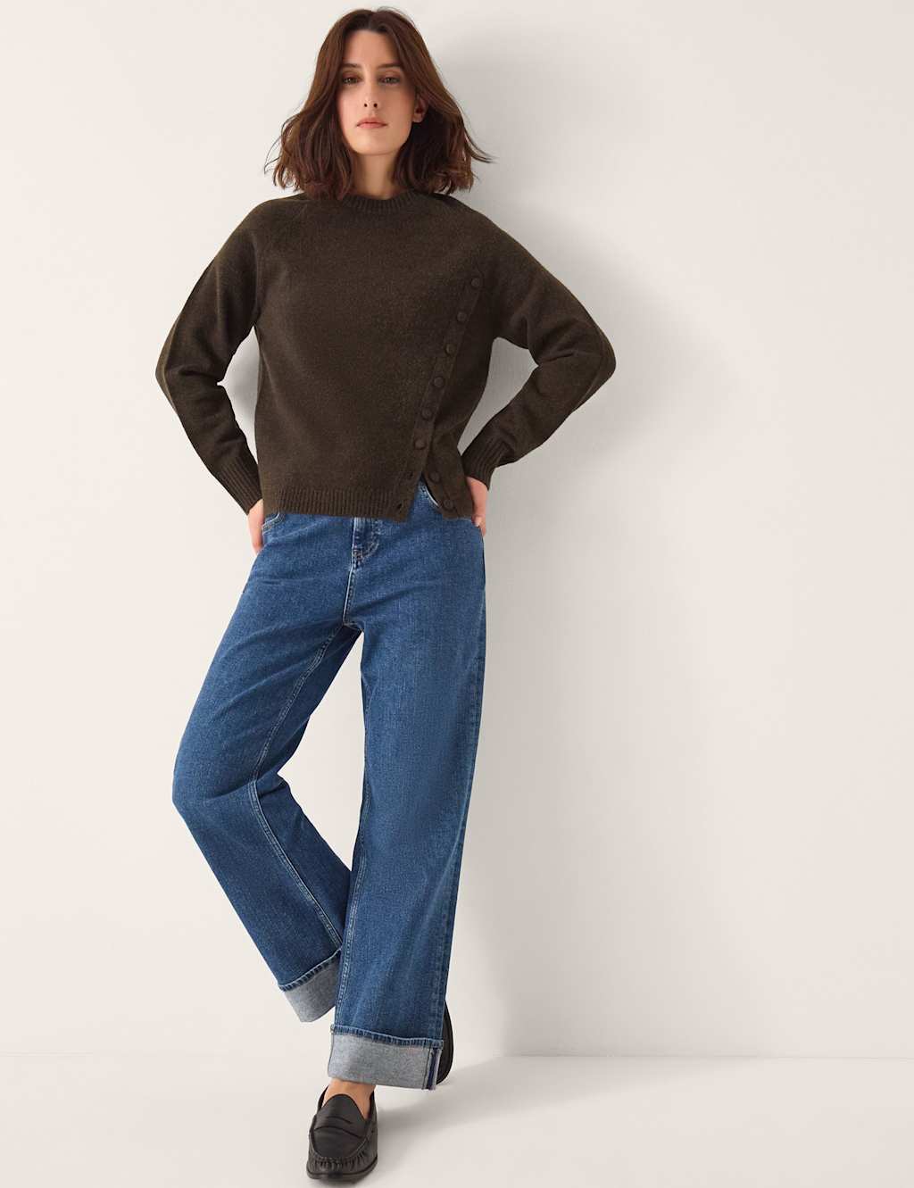 Monsoon Textured Crew Neck Jumper Chocolate