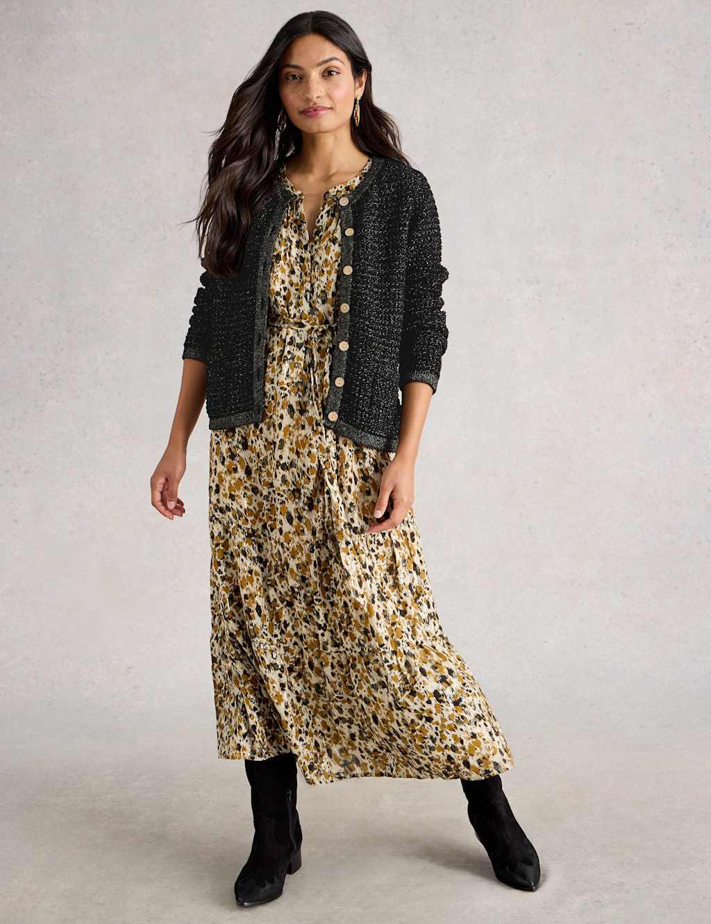 White Stuff Pure Cotton Sparkle Textured Cardigan Black