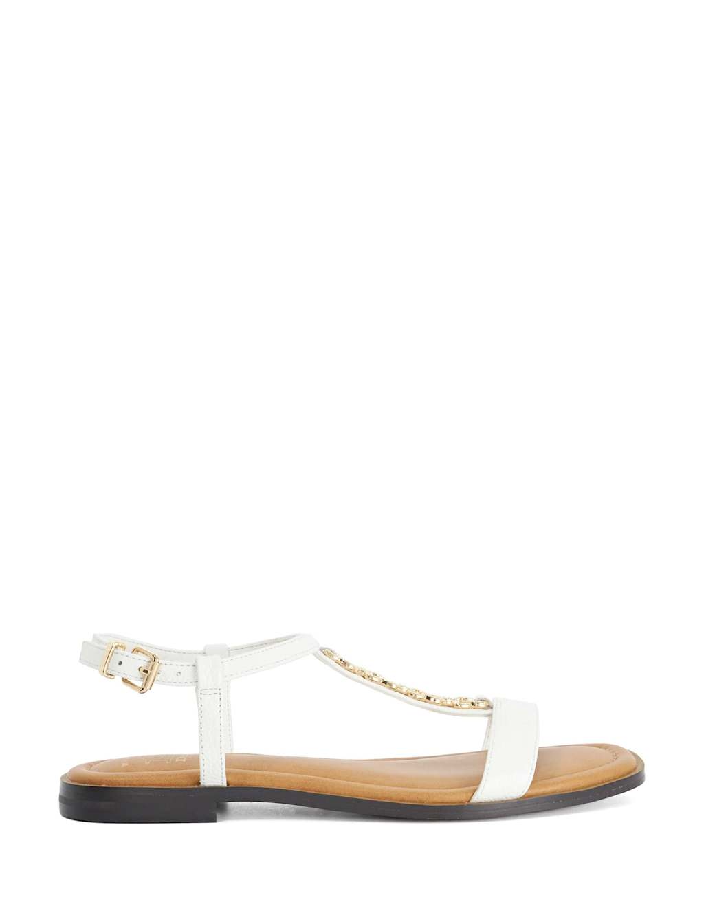 Dune London Women's Wide Fit Leather T-Bar Flat Sandals - 4 - White - Available at M&S