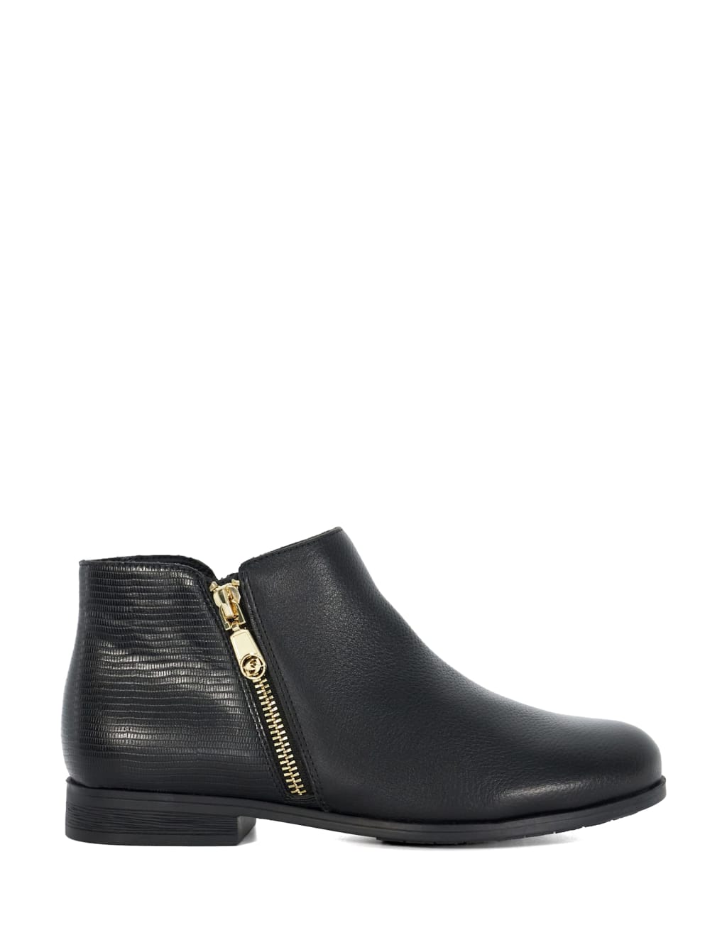 Wide Fit Leather Croc Flat Ankle Boots