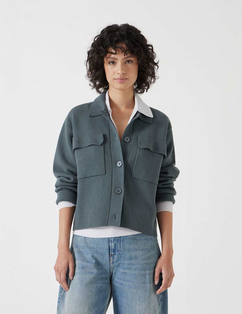 Cotton Rich Textured Knitted Shirt Jacket